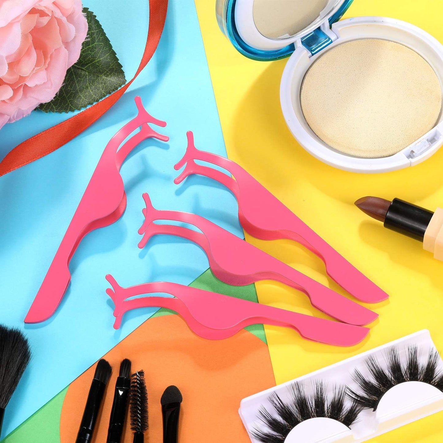 24 Pieces False Eyelashes Applicator Tool Stainless Steel Eyelash Extension Tweezers Remover Clip Tweezers Nipper Eyelash Auxiliary Clip for Women Makeup Application and Removal