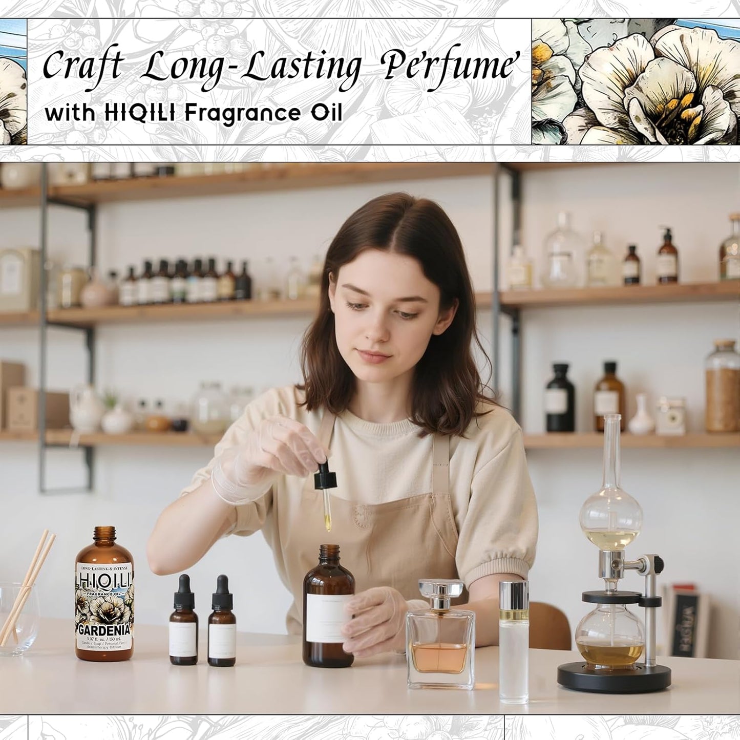 HIQILI Gardenia Fragrance Oil for DIY Candle, Soap & Perfume Making, Add to Essential Oil Diffuser, Body Wash, Long-Lasting - 5.07 Fl Oz