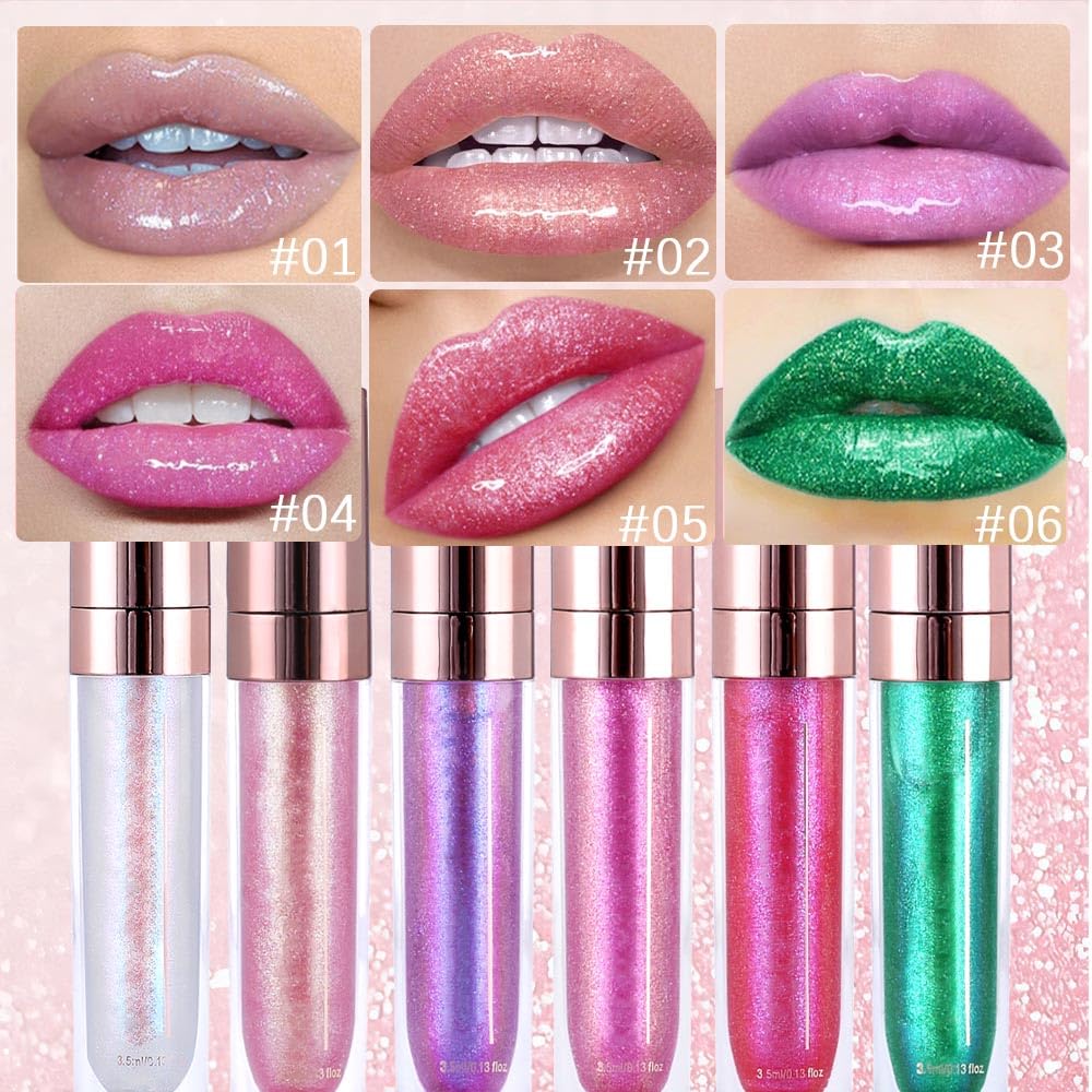 evpct 2Pcs Blush Red Pink Pearlescent Chameleon Shimmer Glitter Lipstick Lip Gloss, Long Lasting Waterproof Glitter Metallic Sparkly Glossy Lip Gloss Tint Stain Liquid Lipsticks Makeup Set for Women