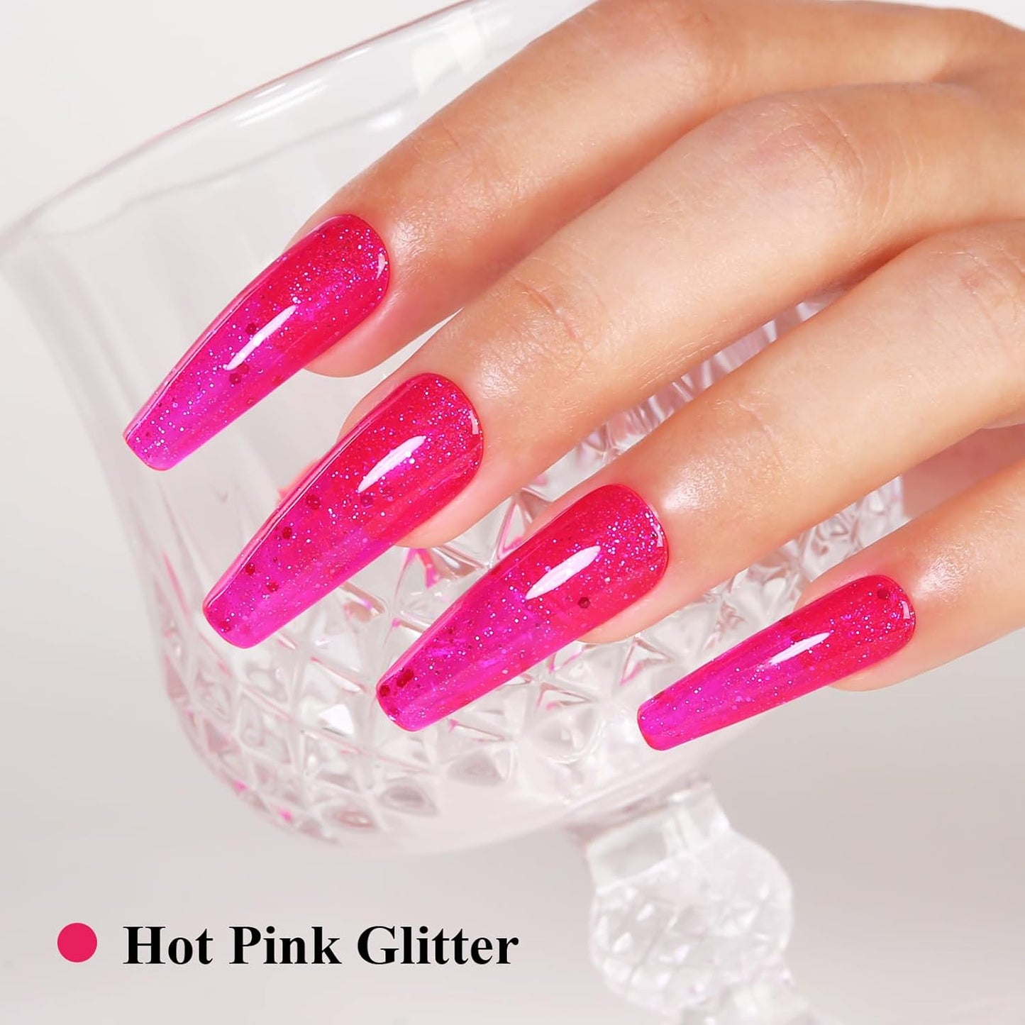 Imtiti Glitter Gel Nail Polish, Hot Pink Iridescent Glitter Gel Polish Diamond Shimmer Sparkle Soak Off UV LED Nail Gel Polish Autumn Winter Gel Polish Manicure Gel Nail Kit 10ML