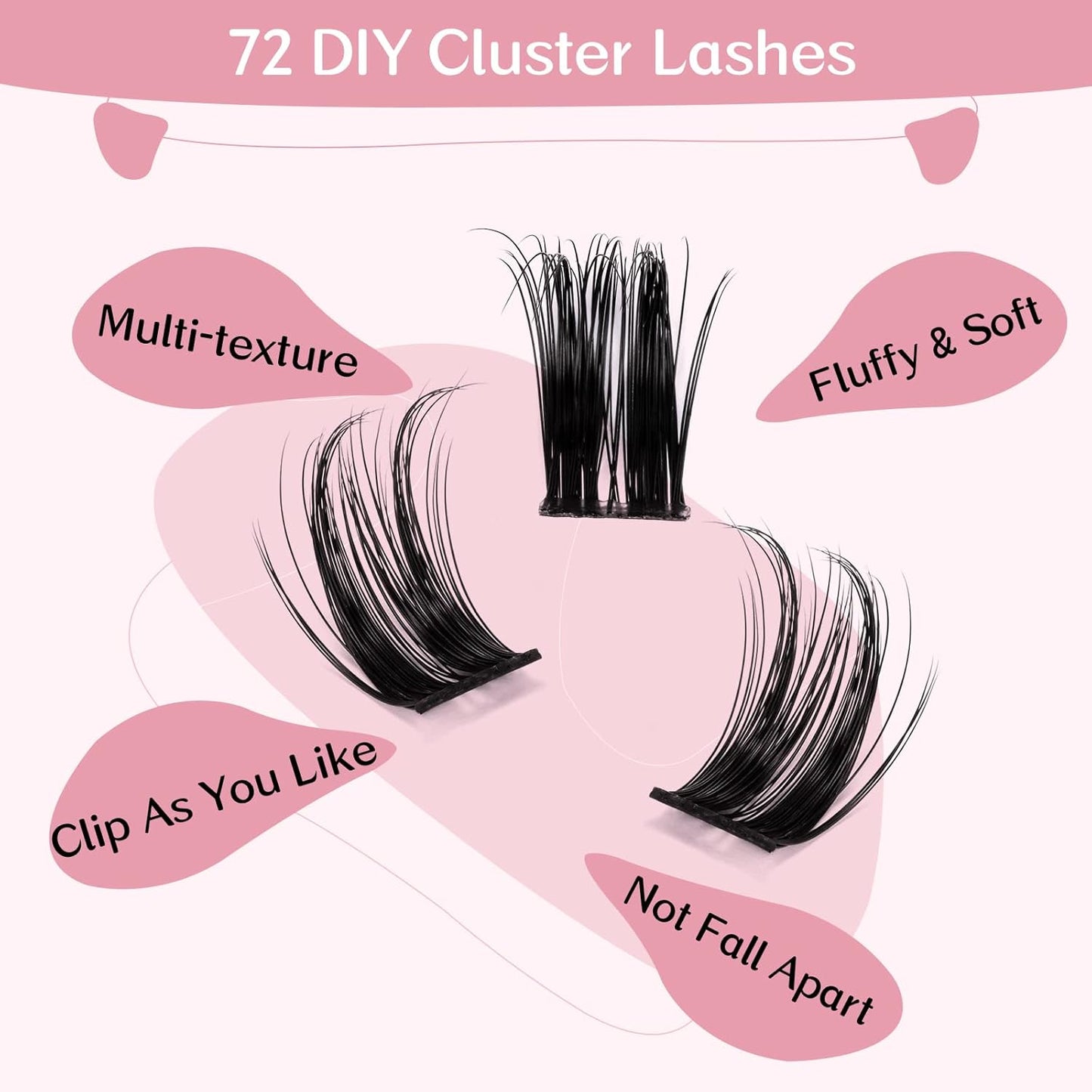 Cluster Lashes, 72 Pcs Individual Lashes, Lash Clusters DIY Eyelash Extension, Super Thin Band Reusable Soft & Comfortable (Deceive-D-8-16mix)
