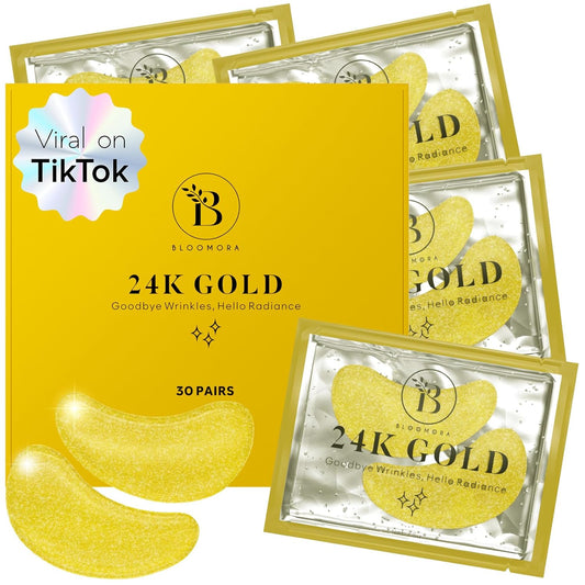 24K Gold Eye Mask (30 Pairs) | Eye Masks with Niacinamide & Hyaluronic Acid | Under Eye Patches for Dark Circles | Under Eye Patches for Puffy Eyes | Eye Care