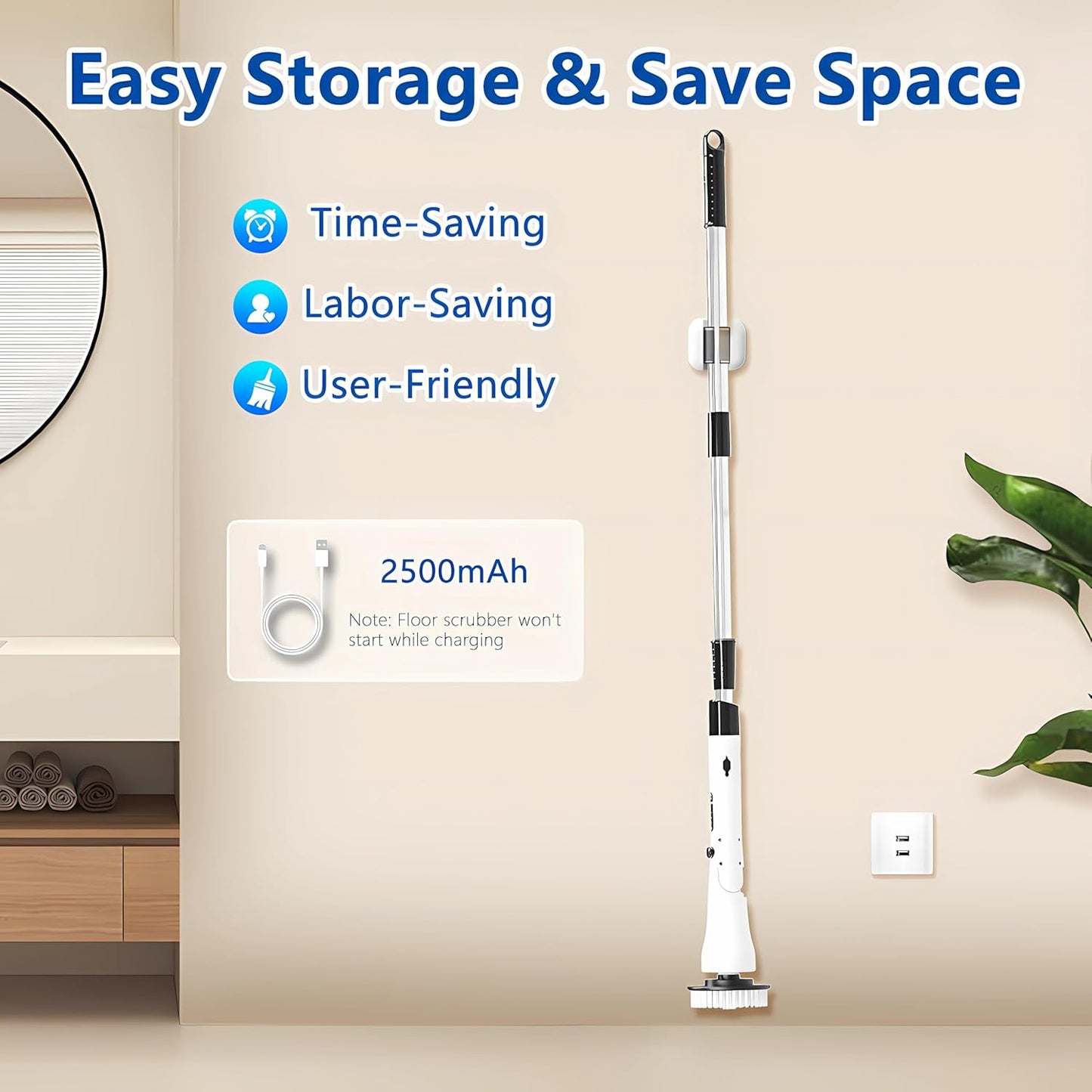 Electric Spin Scrubber, Hillyfe Power Shower Cleaning Brush with 7 Replaceable Brush Heads, IPX7 Waterproof, 2 Speeds (300/400 RPM) Electric Scrubber with Wall Mount Hook for Bathtub, Floor