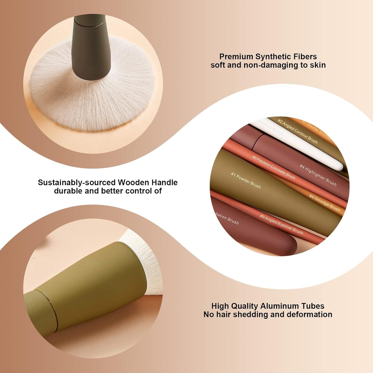 Makeup Brushes, EIGSHOW 5 Colors Essential Kabuki Makeup Brush Set with Ultra Soft Synthetic Fibers for Powder Blush Concealers Contouring Highlighting