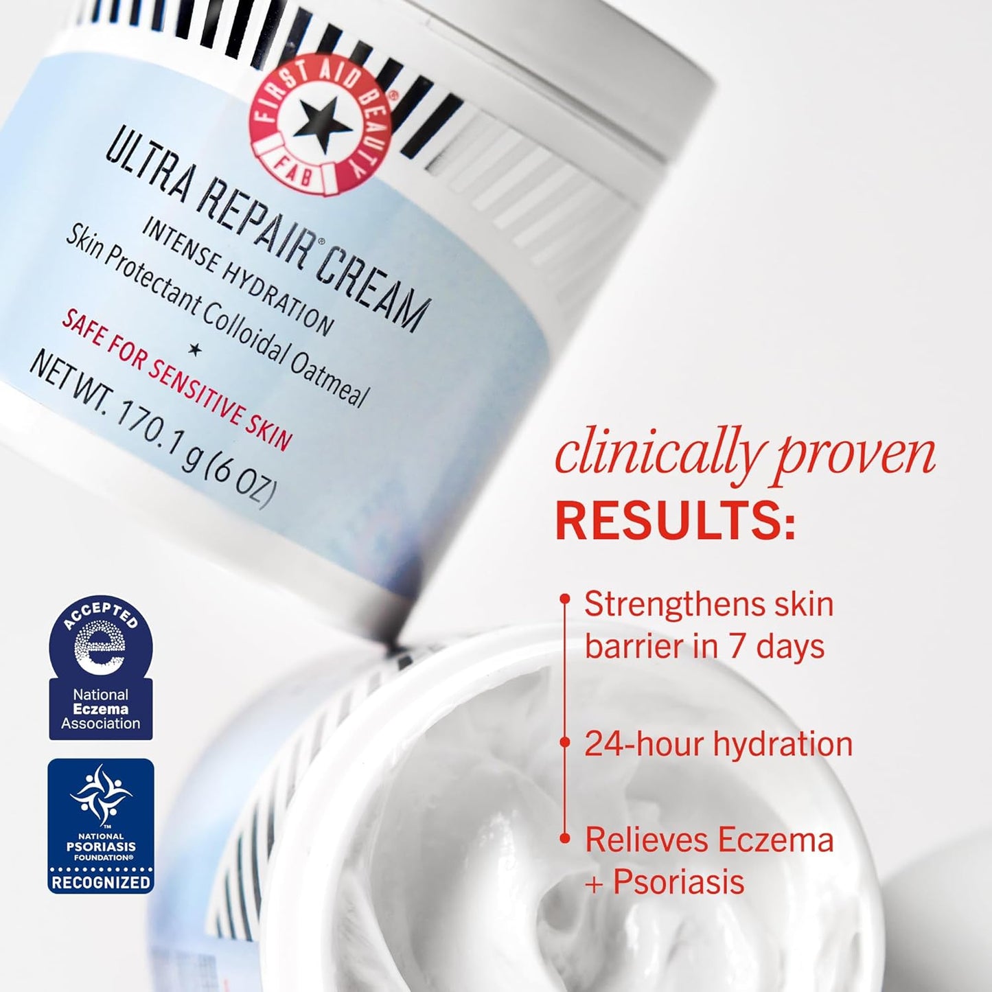 First Aid Beauty - Ultra Repair Cream, Intense Hydration Whipped Colloidal Oatmeal, Clinically Proven to Strengthen Skin Barrier in 7 Days + Helps Relieve Eczema, Luxury Moisturizer (6oz, 2ct)