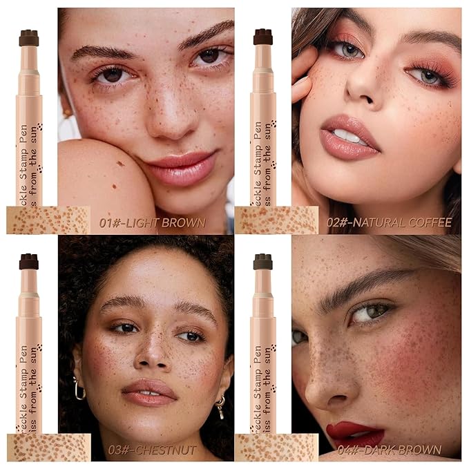 AKARY Stamp Freckle Pen Natural Lifelike Fake Freckles Makeup, Waterproof Long Lasting Quick Dry 5 Comb Corners Natural Like Face Freckle Makeup Pen for Effortless Sunkissed Makeup, 04-Dark Brown