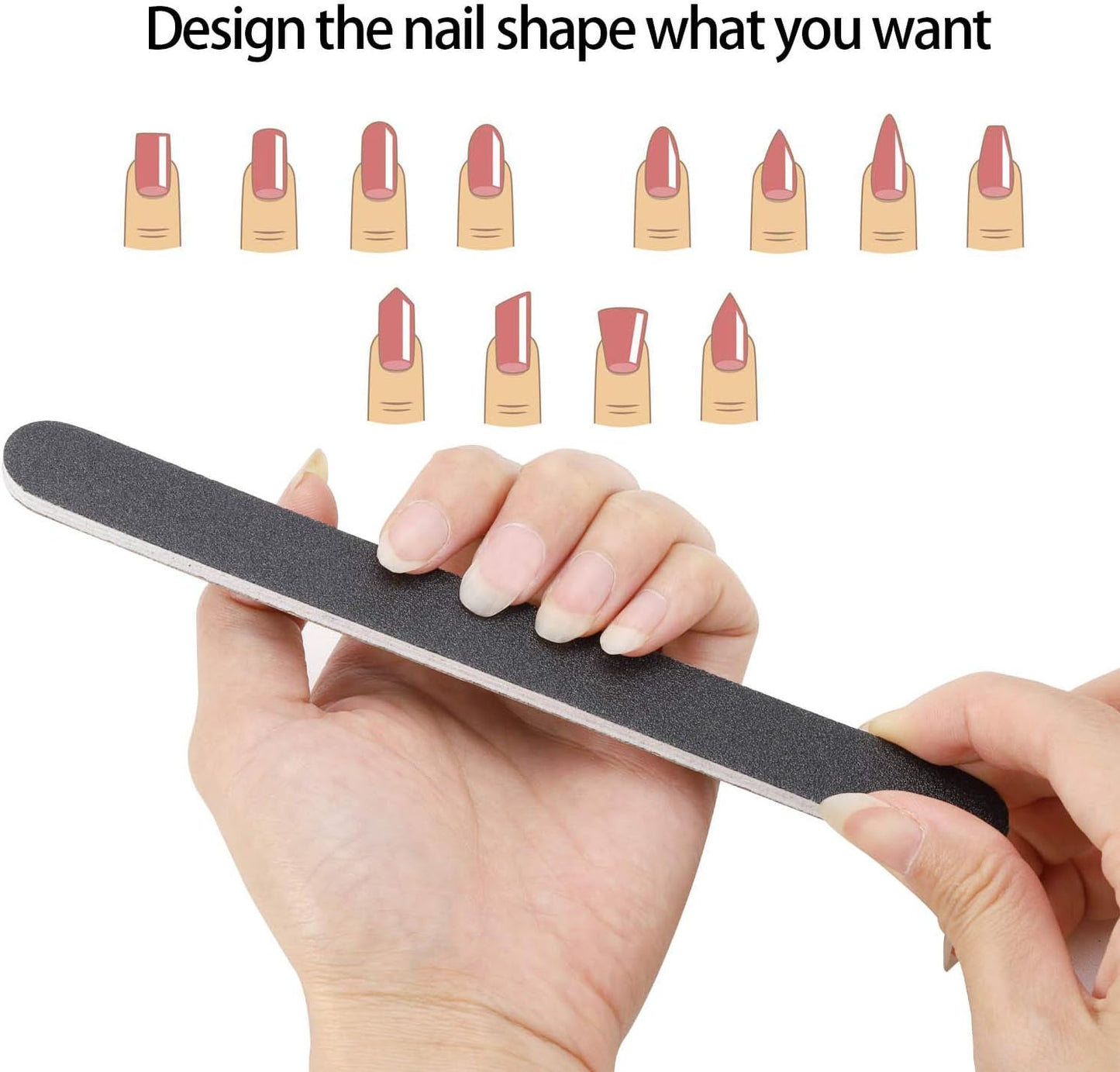 50 Pcs Nail Files for Acrylic Nails 100/180 Grit Double Sides Fingernail Files Professional Manicure Tools for Home Salon