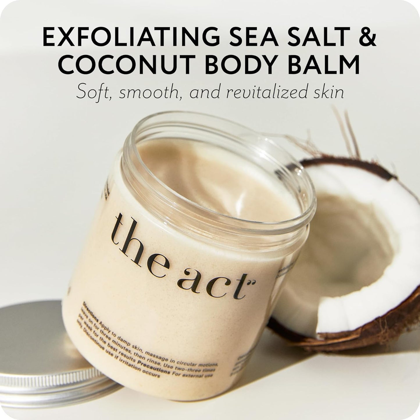 Exfoliating Body Scrub with Sea Salt & Coconut - Nourishing Restores Cleanser Body Balm - Home Spa Care, Vegan, Organic (10.58 Oz, Coconut)