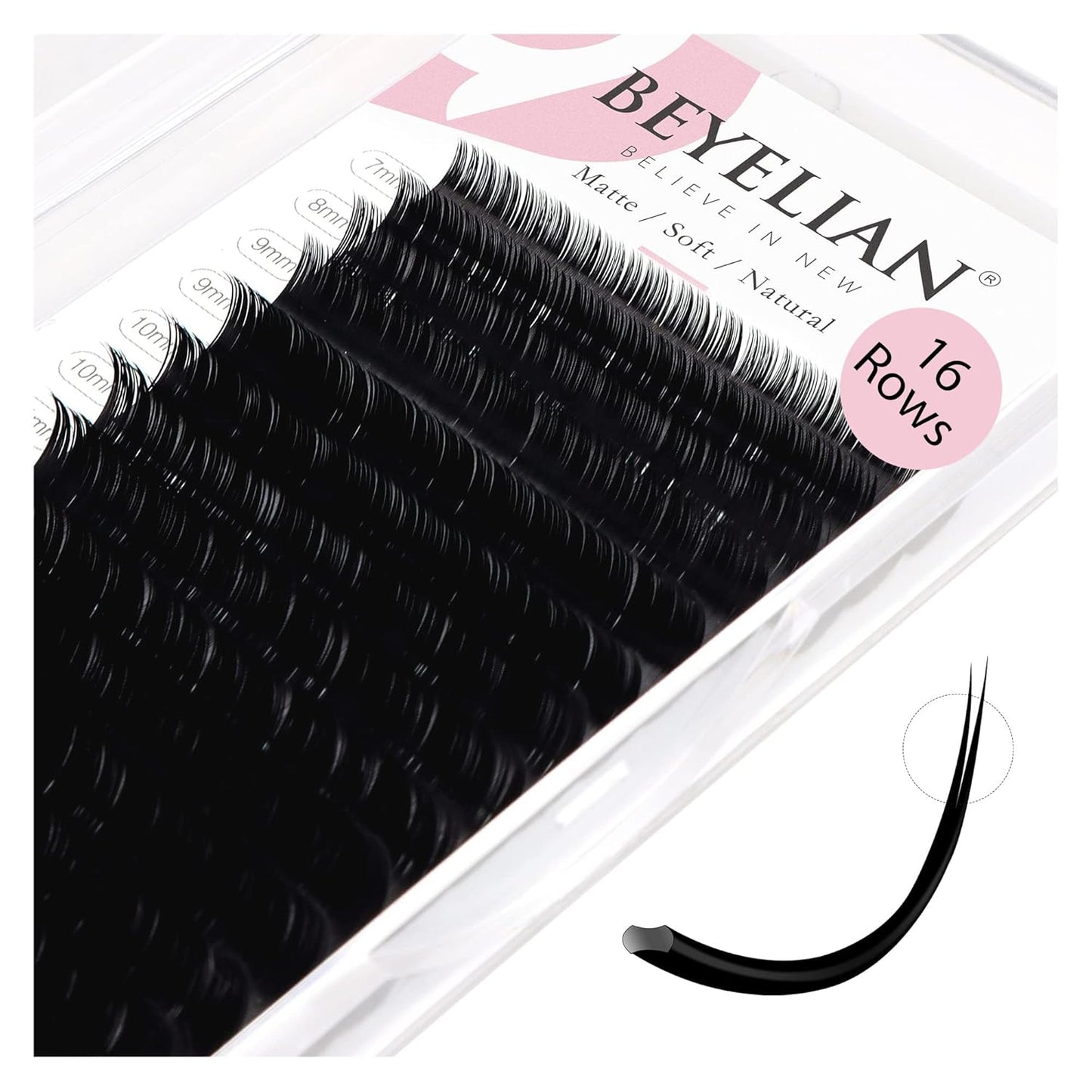 BEYELIAN Flat Eyelash Extension, Ellipse Lash Extensions 0.15 C Curl 7-15mm 16 Rows Matte Black Eyelash Extension Supplies Classic Lash Extensions Individual Eyelashes Salon Use