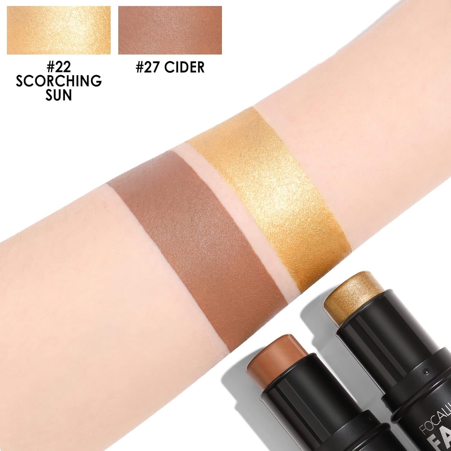 FOCALLURE 2 Pcs Mineral Cream Contour Stick,Moisturize Highlighter and Bronzer Pen,Non Stick Face Brightens & Shades Pencil,Long Lasting & Smooth Gliding Face Illuminator Makeup,Medium-warm