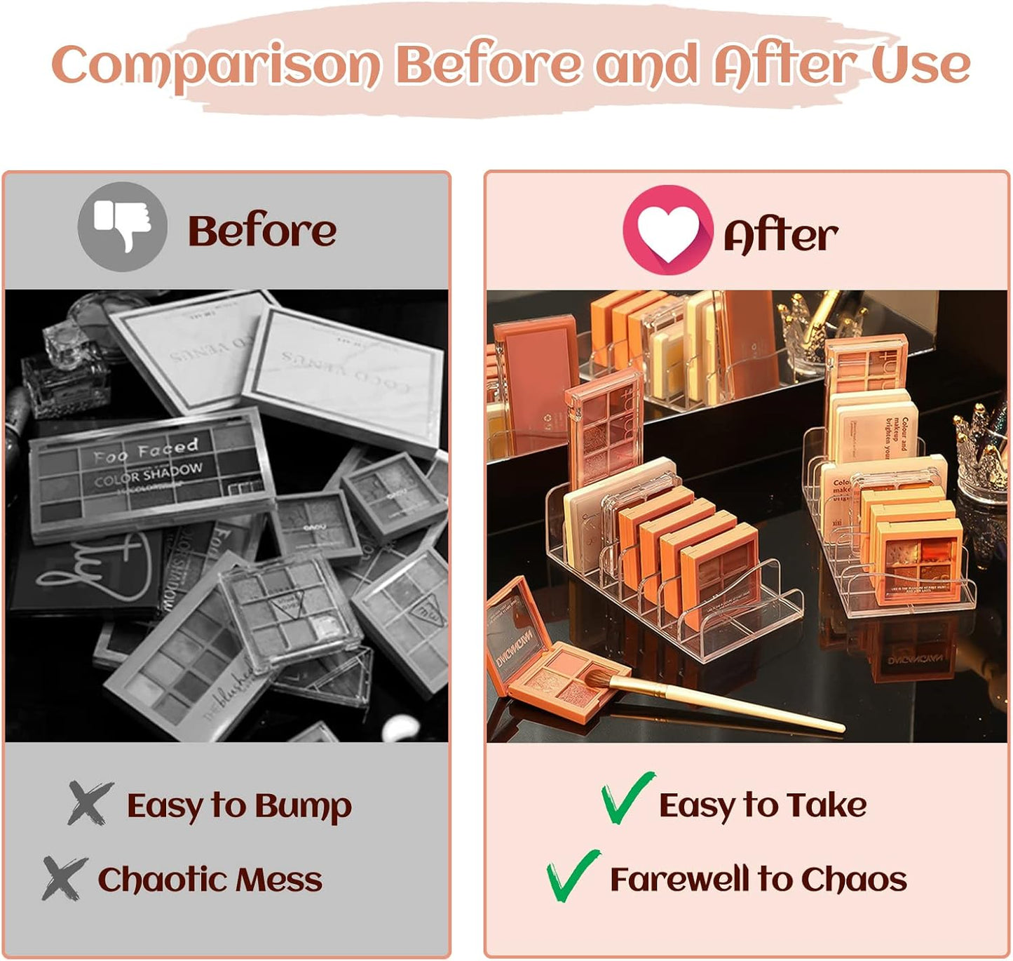 FLMOUTN 4 Pack Makeup Pallet Organizer Eyeshadow Palette Organizers Acrylic 8-Cell Make up Palette Holder Cosmetic Storage for Contour Kit, Eye Shadow, Blush