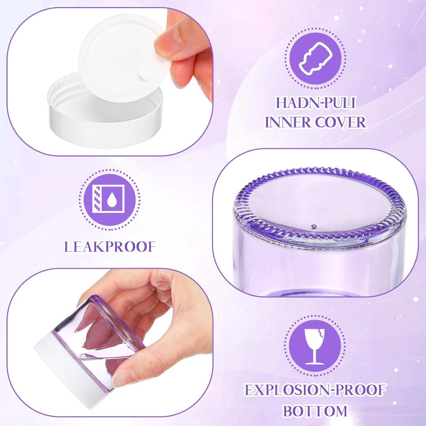 Domensi 32 Pcs 2 oz Glass Jars with Lids Travel Size Round Leakproof Empty Cosmetic Jars with Inner Liners Lid for Storing Makeup Lotions Face Cream Ointments Candle DIY Making (Light Purple)