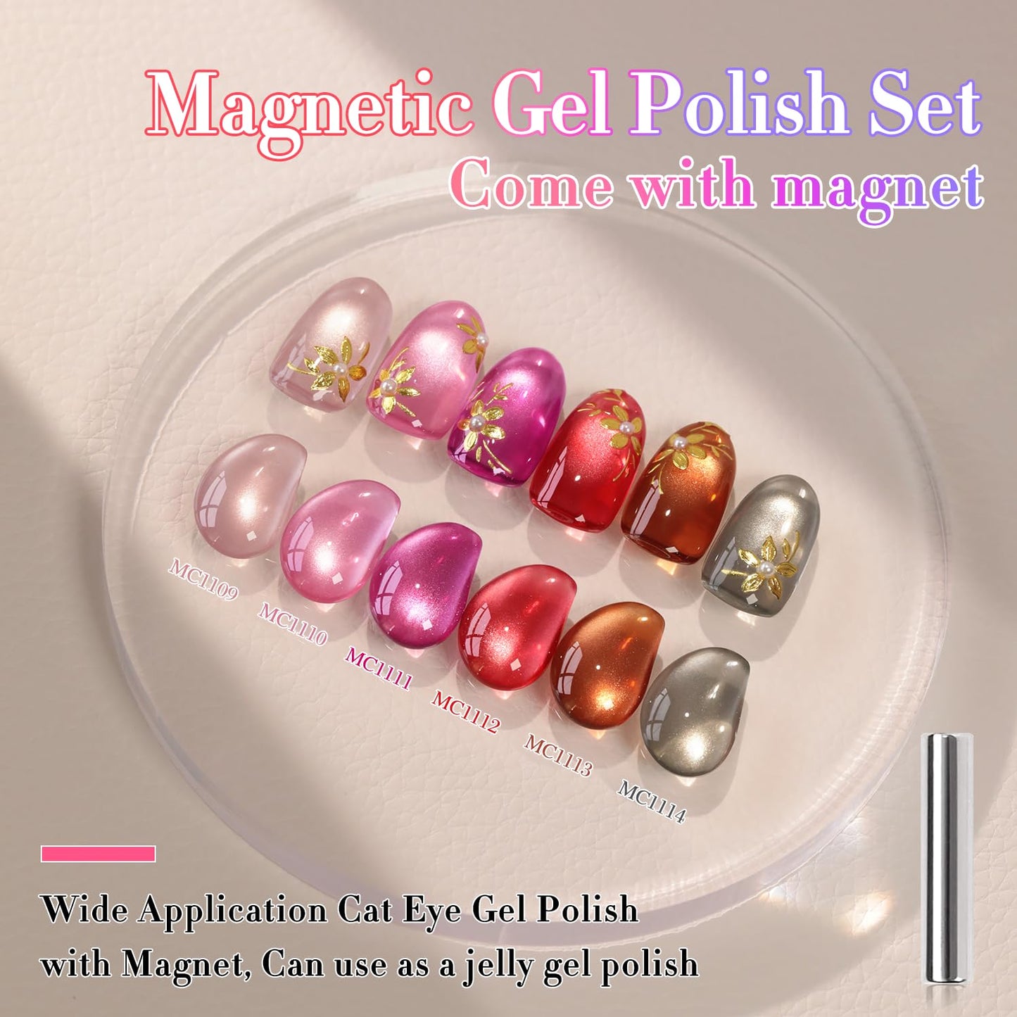 Double Rhythm Cat Eye Gel Nail Polish Set of 6 Same Color Same Bottle 0.5 Oz Shimmer Glitter with Magnet Holographic Reflective Magnetic UV Nail Polish Kit at Home (Glass Brown Red Nude-T6-43)