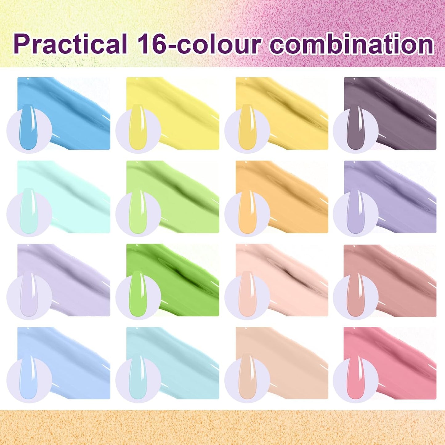 Gradient Painting Gel, 16 Colors Ombre Gel Nail Polish for Ombre Nails Aura Nails, French Manicure DIY Nail Art, Long-lasting High-glossy No-wipe Home DIY Palette Cloud Fluff