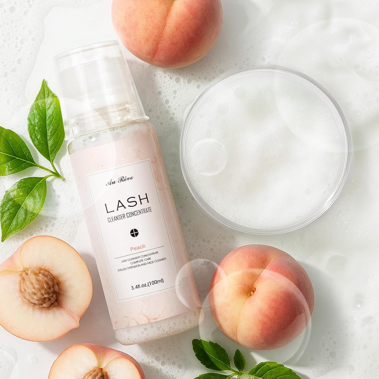 Lash Shampoo Concentrate 100ml Lash Extension Cleanser Oil-Free Eyelash Extension Shampoo with Salon Home Care -Makes 20 Bottles 60ml Lash Shampoo,Peach