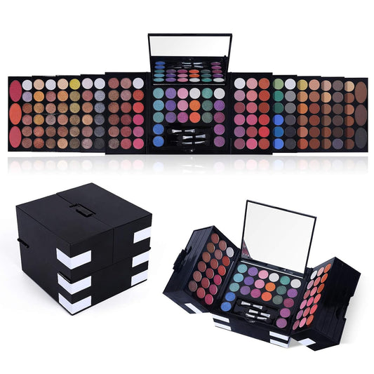 All In One Makeup Kit 142 Ultimate Colors Matte Shimmer Eyeshadow Palette Colorful Gifts For Women 3 blush 3 Sponge Brushs 3 Eyebrow Powder Professional Cosmetics Fashion Women Makeup Case Full Make U
