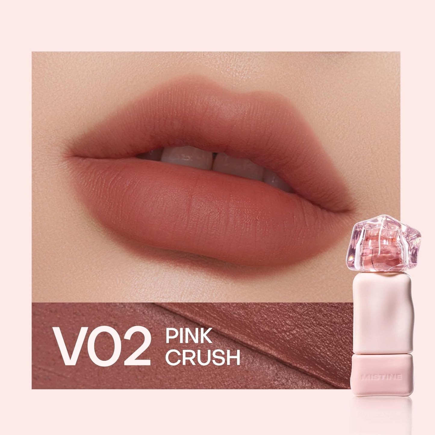 Mistine Makeup Velvet Lip Gloss Matte Lip Cream Liquid Lipstick Softening with Hyaluronic Acid Lip Tint, Non-Sticky Lightweight Lip Color V02 Pink Crush Limited Edition 0.1 fl oz