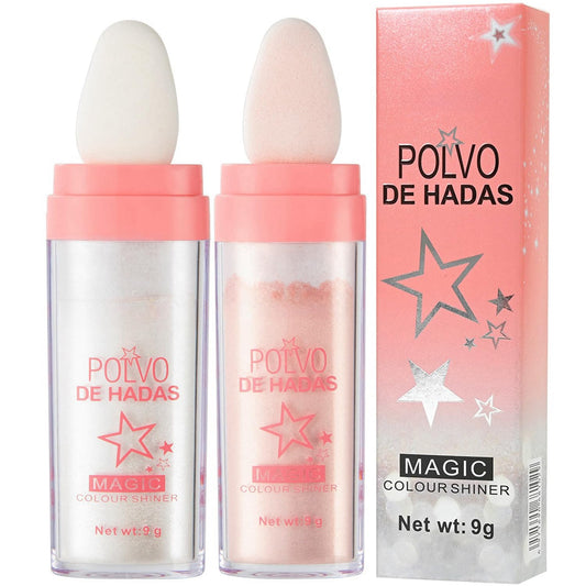 2PCS Polvo De Hadas Fairy Highlight Patting Powder Highlighter Body Brightens the Natural Three-dimensional Face Powder Blusher (#01 White & #02 Pink)