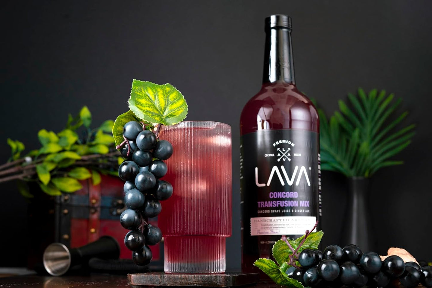 LAVA Premium Concord Transfusion Mix made with concord grape juice, real ginger, ginger ale, no artificial sweeteners, 1-Liter (33.8oz) Glass Bottle, Ready to Use