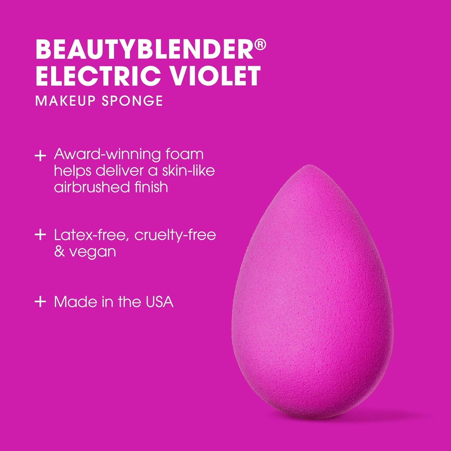 Beautyblender® | Electric Violet Beauty Blender Makeup Sponge, Super-Soft Foam Easily Blends Foundations, Powders & Creams, Made in USA, Reusable, Washable, Streak Free Application, Vegan