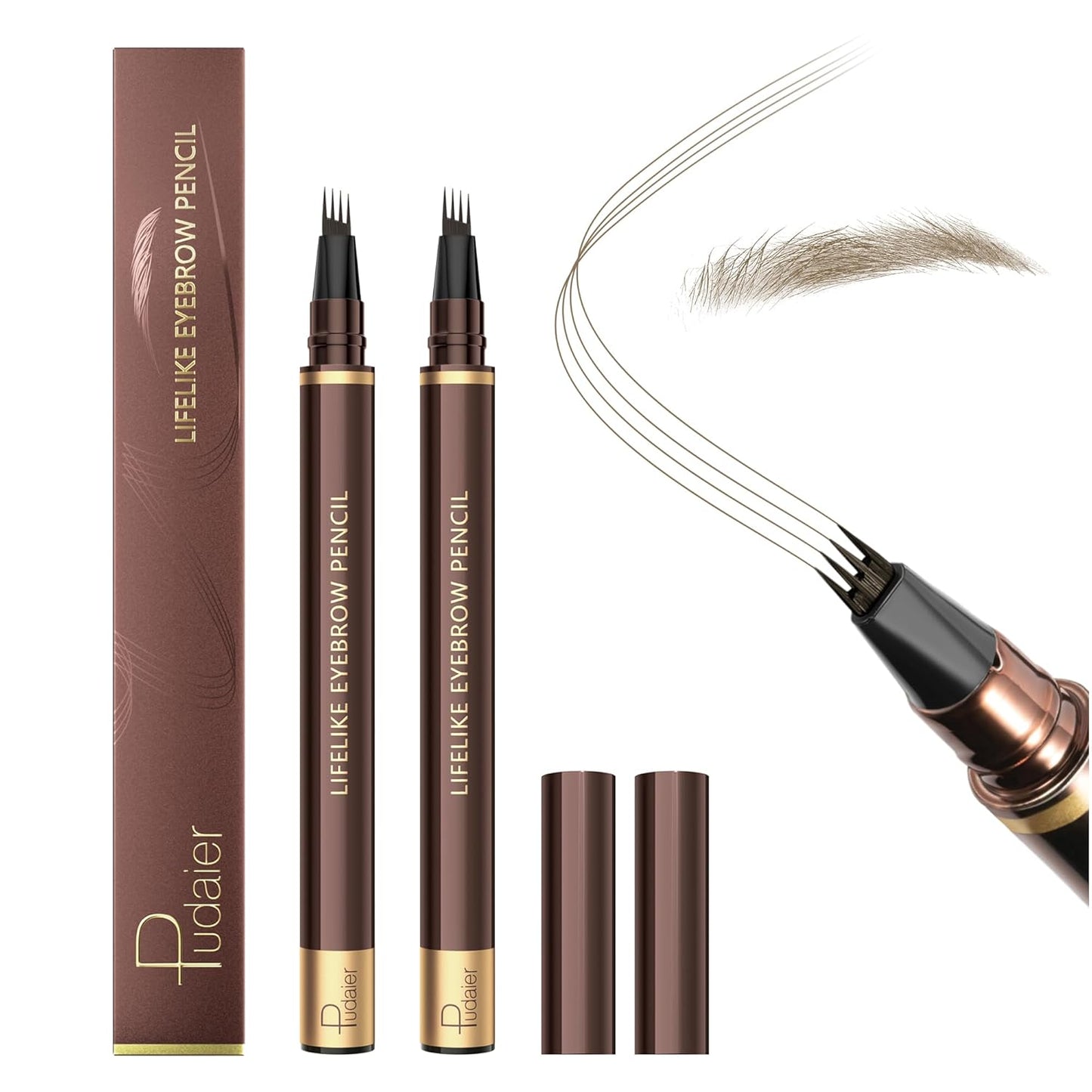 2 Pack Eyebrow Pen, Waterproof Microblading Eyebrow Pencil, 4 Tip Precise Eye Brow Makeup Pen for Women to Effortlessly Create Hair Like Natural Brows, Non Dry Out and Last All Day (Blonde)