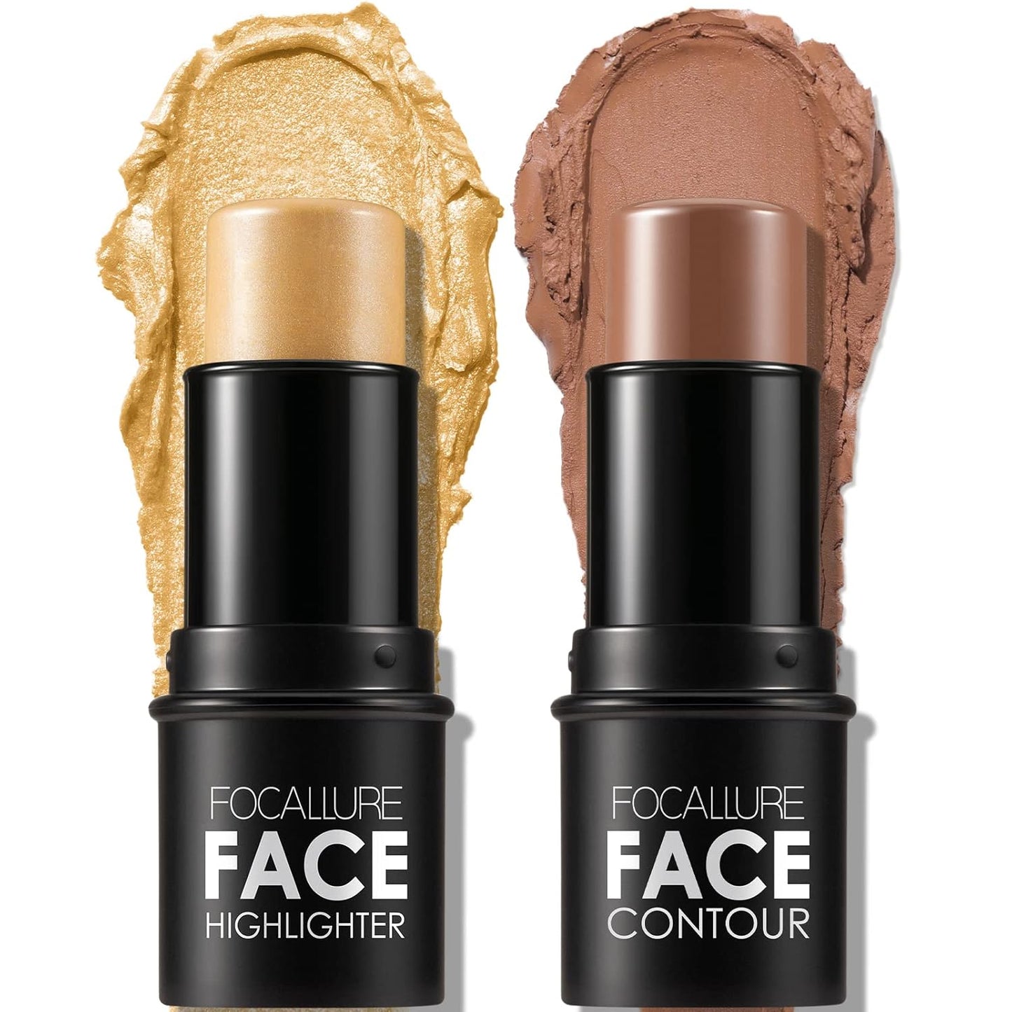 FOCALLURE 2 Pcs Mineral Cream Contour Stick,Moisturize Highlighter and Bronzer Pen,Non Stick Face Brightens & Shades Pencil,Long Lasting & Smooth Gliding Face Illuminator Makeup,Medium-warm