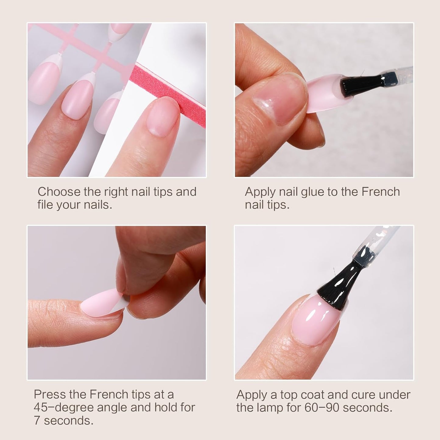 French Tip Press on Nails 160PCS with 5 Strips, 16 Sizes Pre-applied Primer Fake Nails - No Need to File, 5 Colors Long Square Tips, DIY Glue on Nails Kit for Women, Gift Set