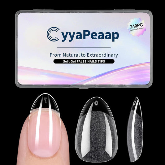 Almond Nail Tips Short Soft Gel Nail Tips 240Pcs Short Almond Full Cover Nails Tips Pre-Shaped Half Matte Gelly Press on Fake Nails Tip for Acrylic Nail Tip Extension Home DIY & Salon Nails 12 Sizes