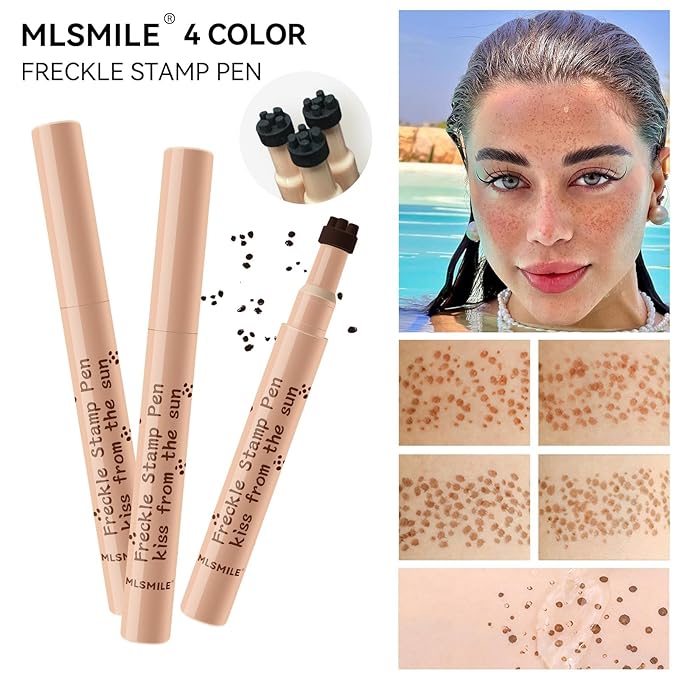 AKARY Stamp Freckle Pen Natural Lifelike Fake Freckles Makeup, Waterproof Long Lasting Quick Dry 5 Comb Corners Natural Like Face Freckle Makeup Pen for Effortless Sunkissed Makeup, 03-Chestnut