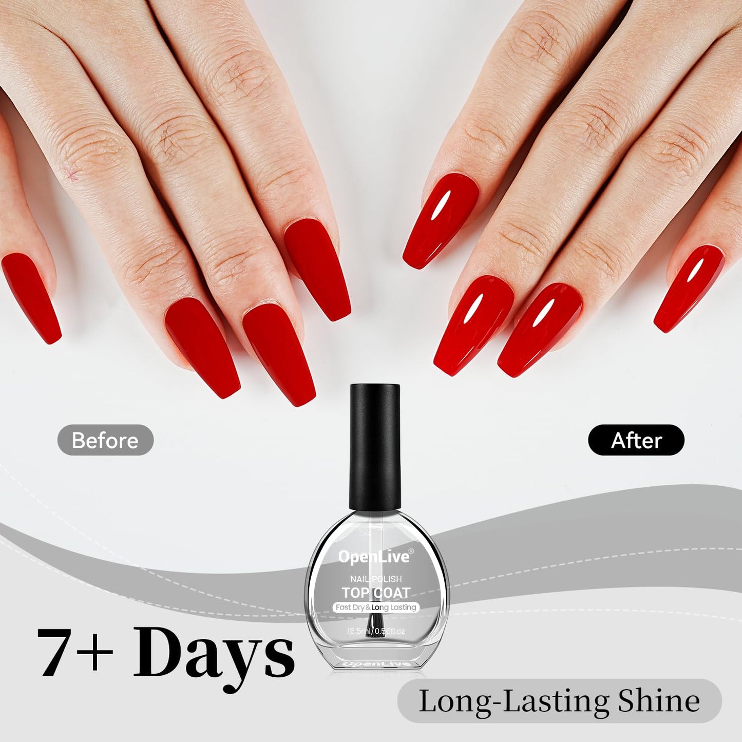 16.5ml Top Coat Clear Nail Polish, Quick Dry High Gloss Shine Large Volume Top Coat, Long Wear and Scratch Resistant for Women Salon DIY Nail Art