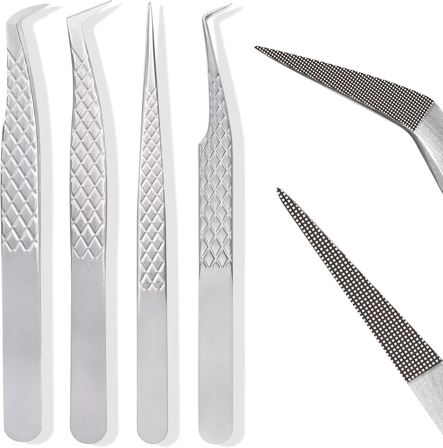Fiber Tip Lash Tweezers For Eyelash Extension 4 Pcs Tweezers Professional Artist Tech Work Kit Tools,Best Volume Eyelash Lashes Extensions Precision Supplies Volume Boot 90 45 Degree(Silver)