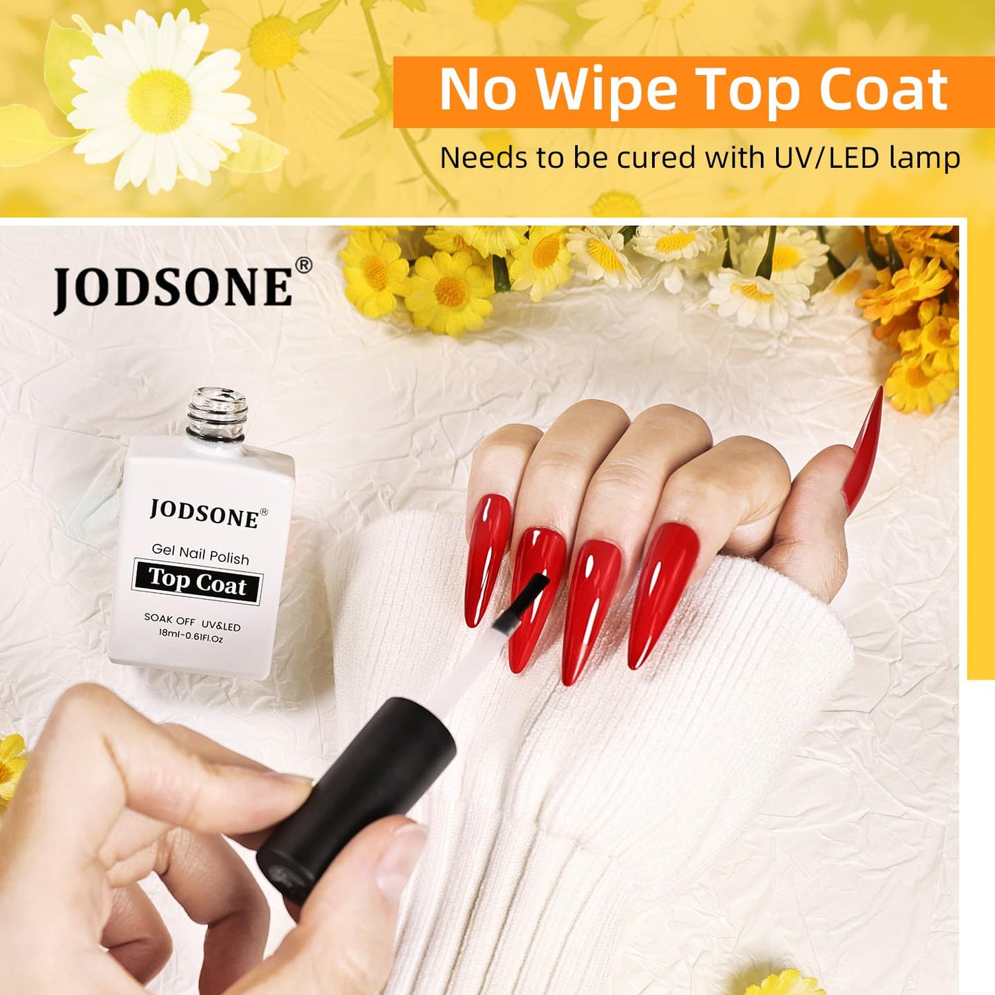JODSONE 18ml Top Coat Gel Polish No Wipe High Gloss Shine Finish Long Lasting Gel Nail Polish Professional Manicure for Home DIY and Nail Salon