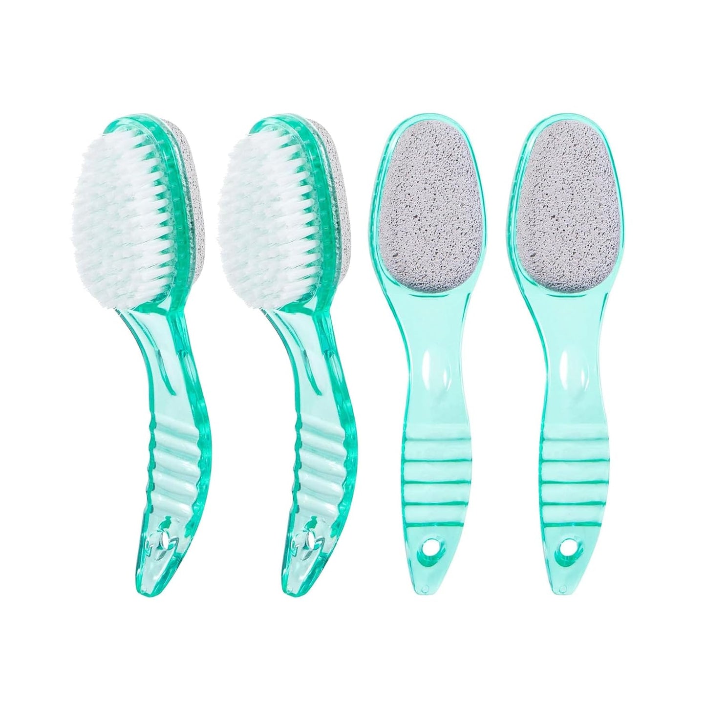 4 Pcs Foot Brush for Shower with Handle 2 in 1, Ooloveminso Large Foot Pumice Stone Brush Scrubber Foot File Calluses Remove Suitable for Horniness Foot Spa, Foot Care Smooth Skin (Green)
