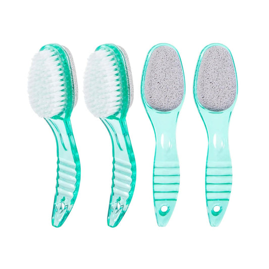 4 Pcs Foot Brush for Shower with Handle 2 in 1, Ooloveminso Large Foot Pumice Stone Brush Scrubber Foot File Calluses Remove Suitable for Horniness Foot Spa, Foot Care Smooth Skin (Green)