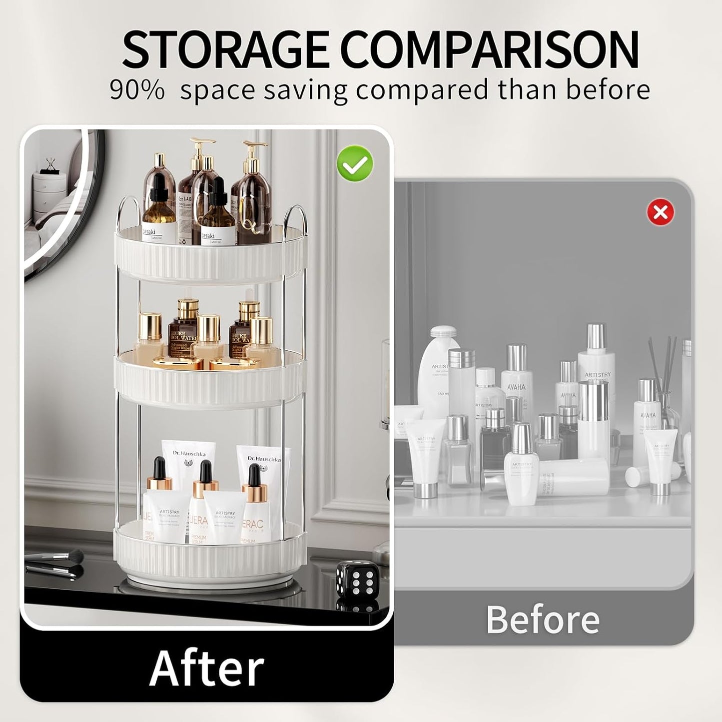 Rotating Makeup Organizer for Vanity,3 Tier High-Capacity Skincare Clear Make Up Storage Perfume Organizers Cosmetic Dresser Organizer Countertop 360 Spinning