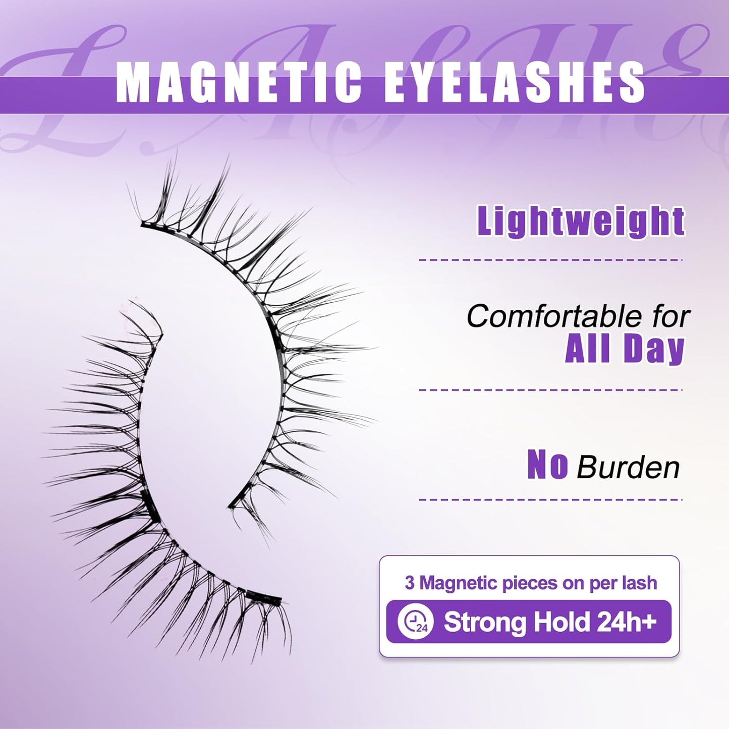 4-Pairs Magnetic Eyelashes Kit with Applicator: Natural Reusable Soft Waterproof False Lash, No Glue Needed, Wendy Lashes, 079+B01