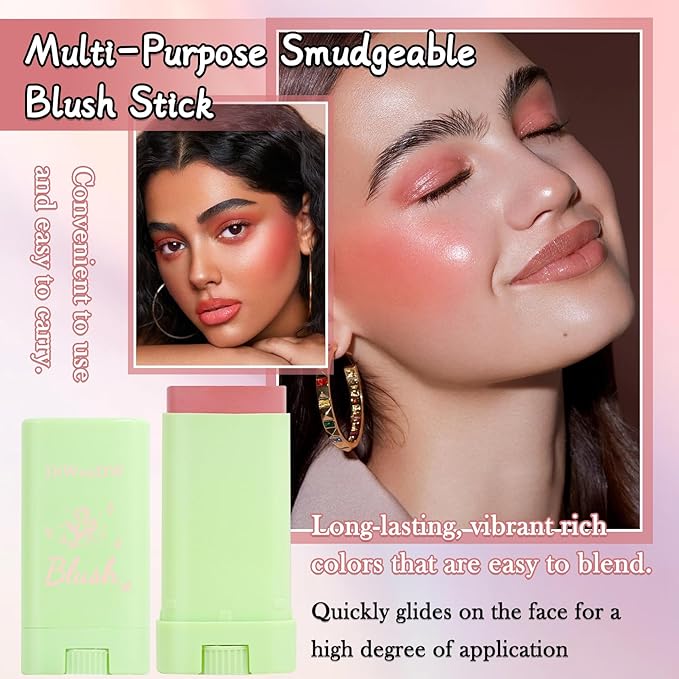 Cream Blush Stick for Cheeks,Blendable Multi-use Blush Makeup Stick for Cheek Eyes Lips Blusher
