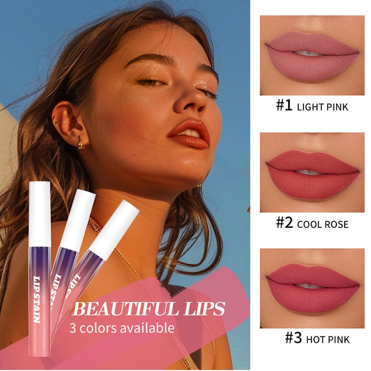 Dulele 3PCS Peel Off Lip Stain, Matte Peel Off Lip Gloss Long Wear Lip Stain Peel Off Lipstick Set, Waterproof Highly Pigmented Peel Off Lip Tint Stain (Pink, 1)