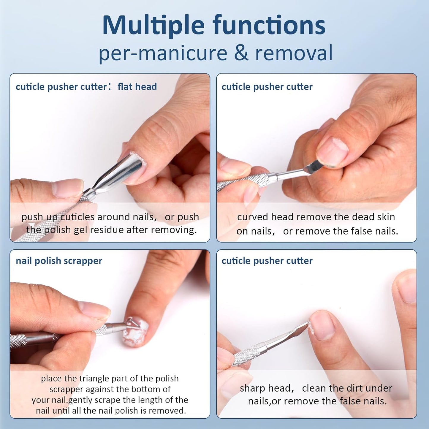 3PCS Cuticle Pusher and Gel Polish Remover Set with Nail Files, Salon Quality Metal Acetone Gel Nail Polish Peeler Scraper Durable Professional Manicure Pedicure Cleaner Tool For Fingernail Toenail