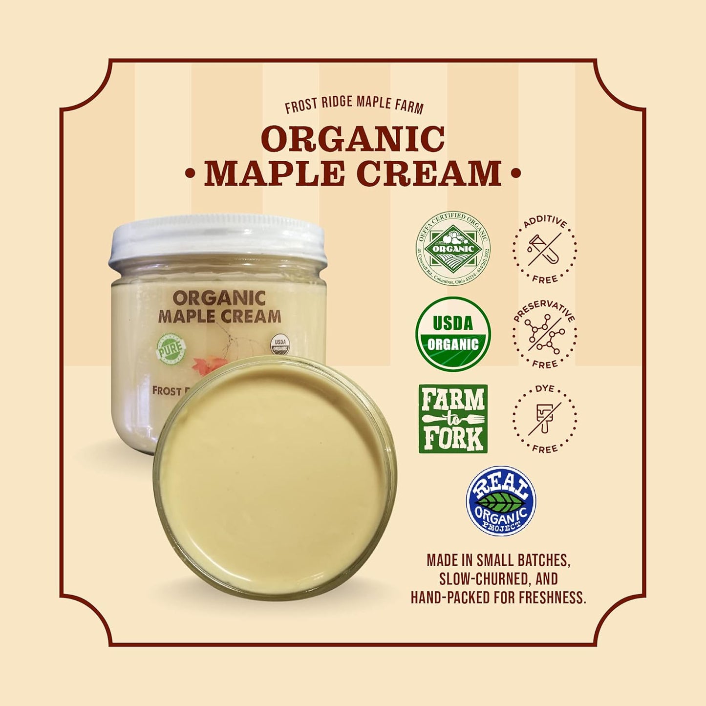 Frost Ridge Maple Farm, Organic Maple Cream, Grade A, One Pound (16 oz)