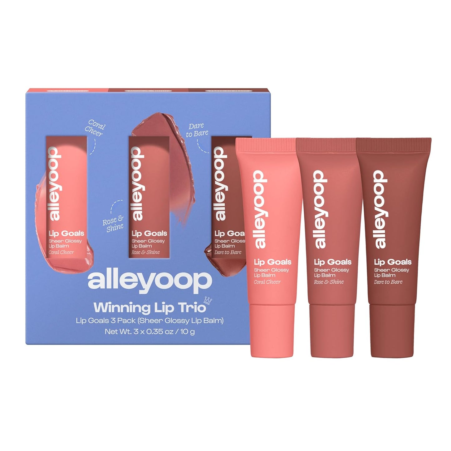 ALLEYOOP Lip Goals Trio, 3-Piece Lip Balm Set - Hydrating & Moisturizing Lip Care for Cracked Lips - Natural Plumping Lip Moisturizer That Smooths, Soothes, & Protects - Vegan