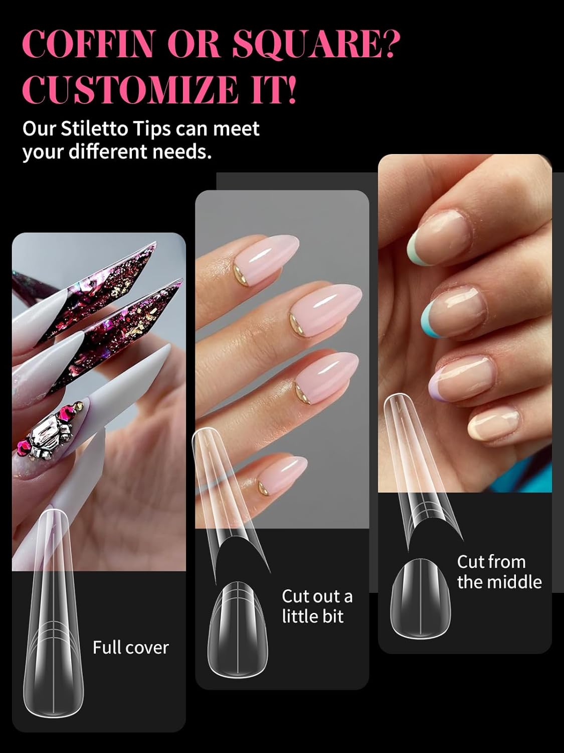 EBANKU Dual Nail Forms for Poly Extension Gel, 150 PCS Clear Coffin Nail Molds Reusable 15 Sizes Nail Extension Forms for Builder Gel Manicure Design Salon DIY