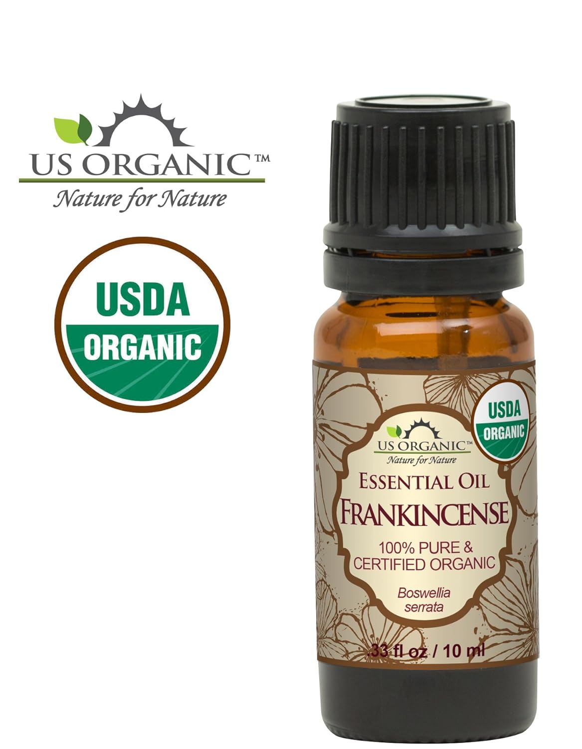 US Organic 100% Pure Frankincense Essential Oil, USDA Certified Organic, Steam Distilled, Boswellia serrata, Sourced from India, Topically or in Diffuser, Perfect for Aging Skin, All skin type (10 ml)
