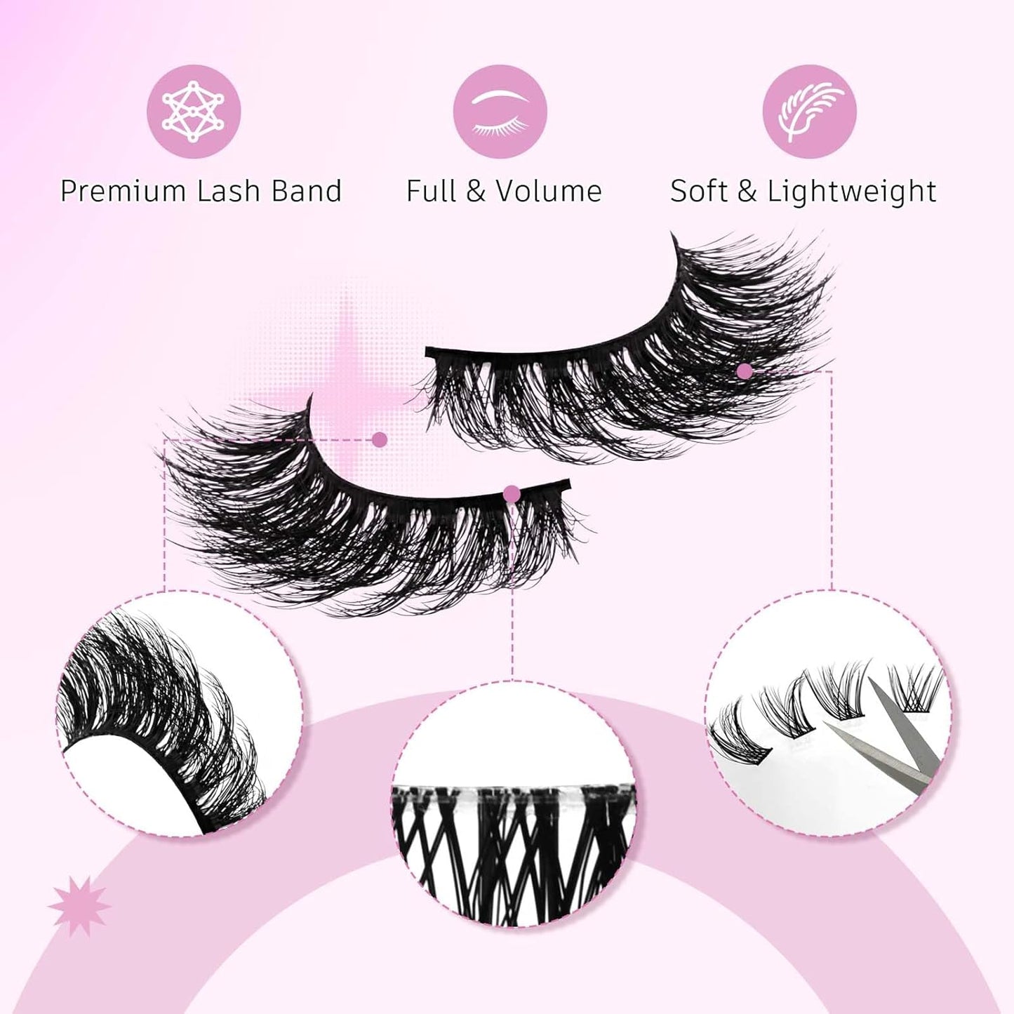 False Eyelashes Kit Natural Black Cat Eye Lashes with Thin Band Wear Comfortable Fake Lashes 5 Pairs Lash Applicator Tool at Home by FADLASH, LZE25