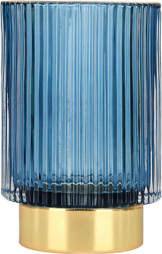 DASITON Makeup Brush holder Organizer,Crystal Cosmetic Makeup Brush Glass Brushes Storage Holder, Vintage Make Up Brush Cup Pen Pencil Holder striped vase(Blue L)