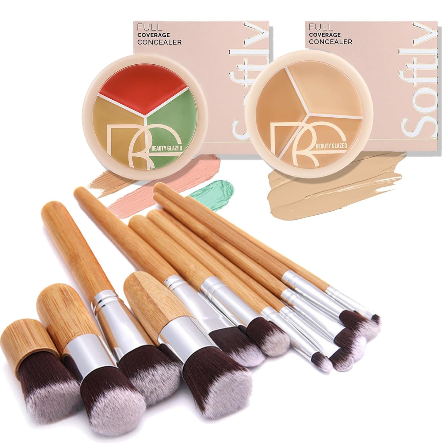 6 Color Correcting Concealer Kit with 11 Pcs Makeup Brush Kits, Light Color Combination Cream Concealer Palet for Light to Medium Skin Tone, Cover Dark Circles, Bruises, Spots, Blemish