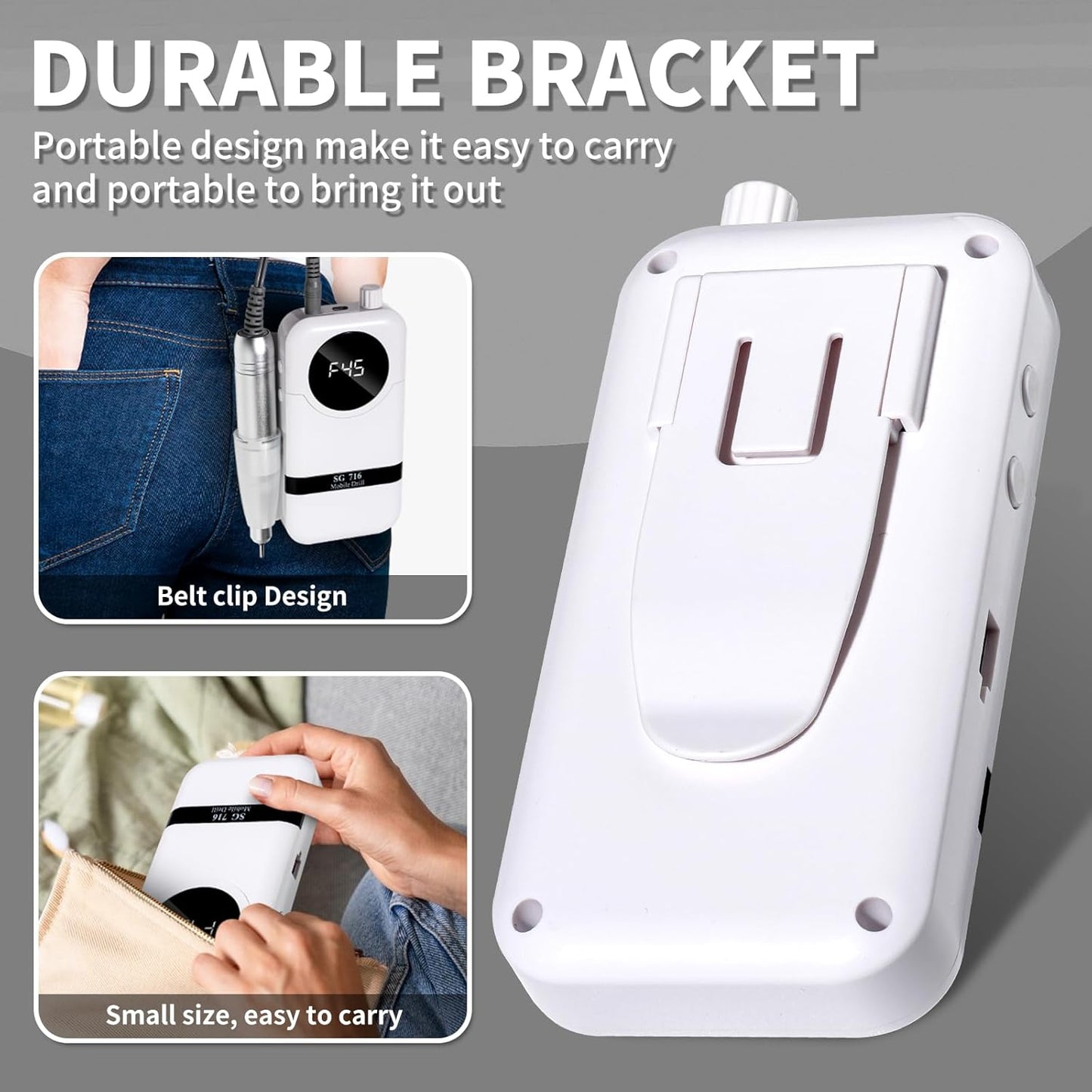 Electric Nail Drill Professional Kit - 45000RPM Electric Nail File Efile Portable Nail Drill Cordless with Bits & Base,E File Machine Nail Grinder for Women (White)