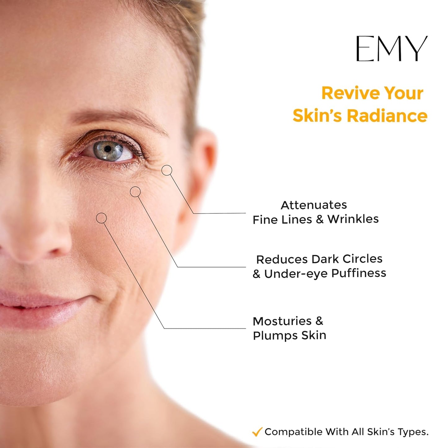 Eye Roller Serum Acid Hyaluronic Caffeine Moisturizing Plumping Massage Ball Reduces Dark Circles Bags Under Eyes Wrinkles and Fine Line Non-Greasy Suitable for Sensitive Skin