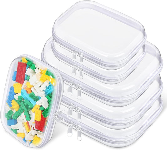 6 Pcs Clear Hard Zipper Case Hard-Sided Premium Storage Case Plastic Clear Hard Shell Zipper Pouch Portable Travel Organizer Box for Travel Building Blocks Puzzles Cosmetics Makeup Supplies (White)
