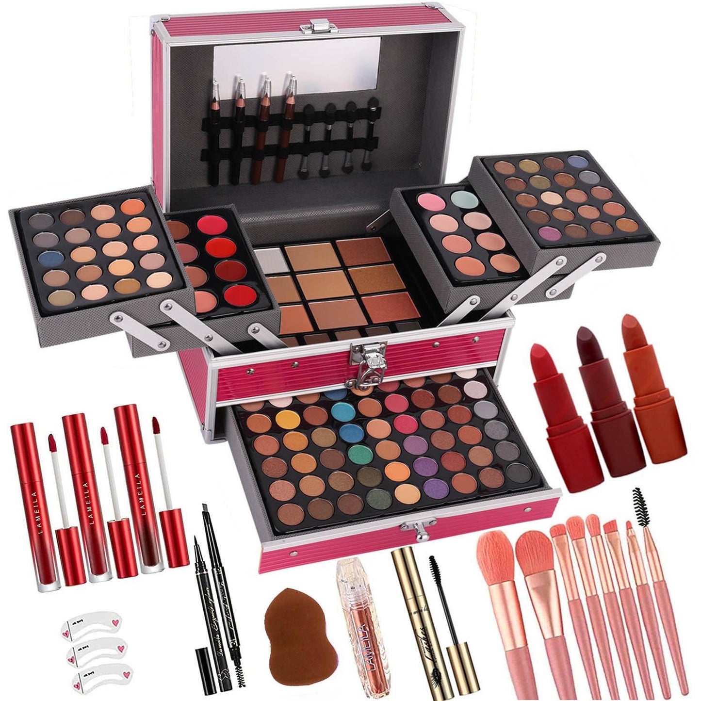 132 Color All- In- One Makeup For Women Full Kit,Professional Makeup Kit,Makeup Gift Set for Women &Girls,Include eyeshadow/lipstick/concealer/Lip Gloss/Eyeliner/Mascara/Makeup Brushes(Pink)